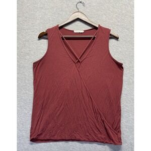 Antistar Wrap Tank Top Womens Large Maroon Rayon V‎ Neck Sleeveless Draped Front